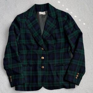 Austin Hill 100% Wool Plaid Blazer Navy/Green Size Small